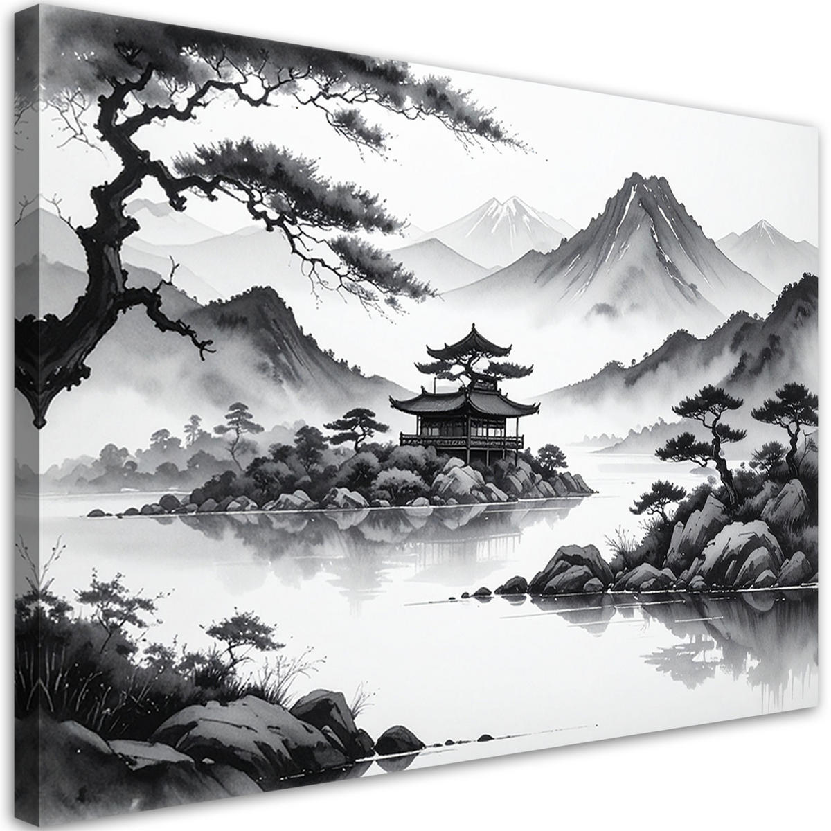LEINWANDBILD Landschaft im japanischen Stil 100x70cm - Schwarz, Textil (100/70cm) - Feeby