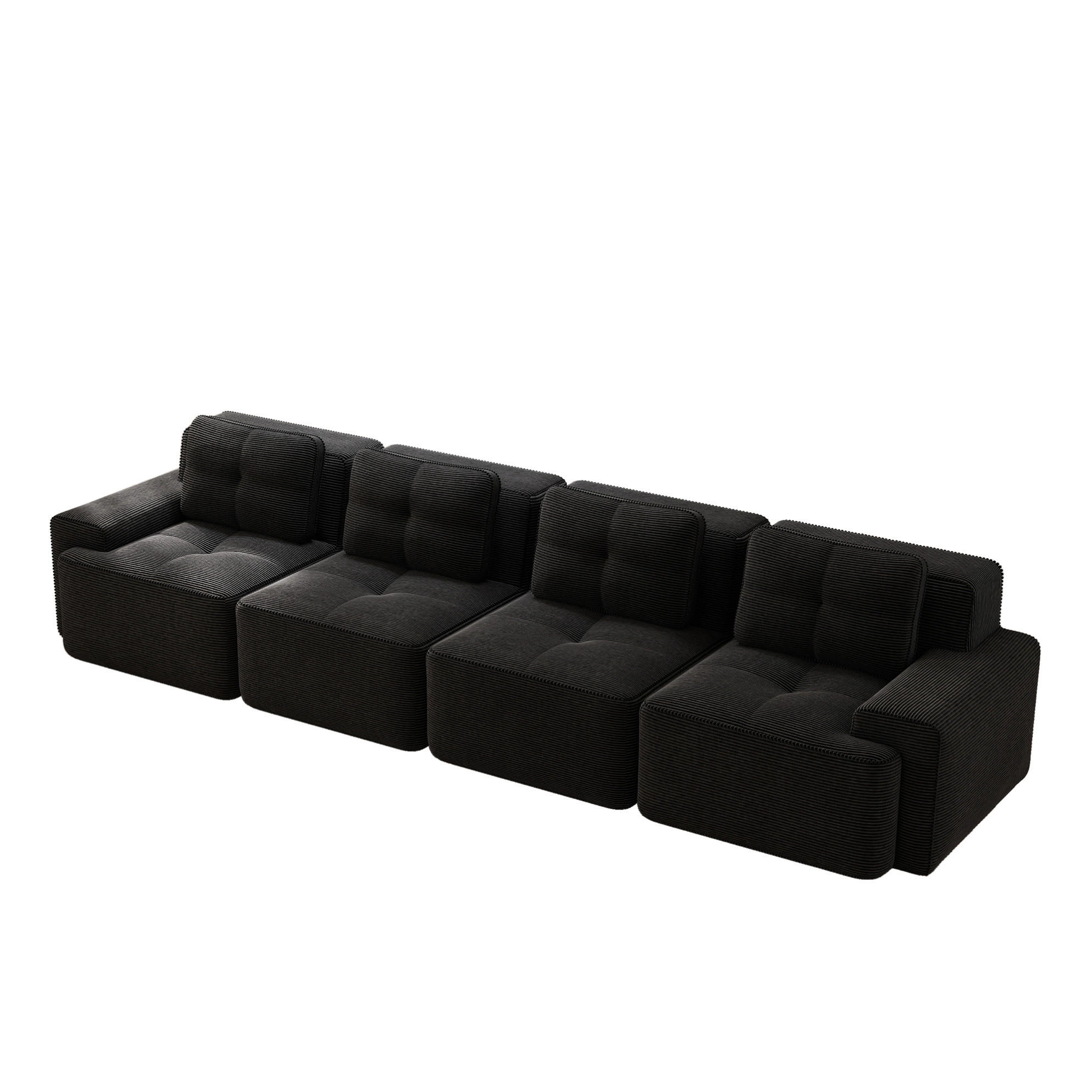 SOFA od kord baršuna, crna, dubina sjedećeg dijela 74 cm - crna, tekstil (104/69/382cm) - Flora Grace