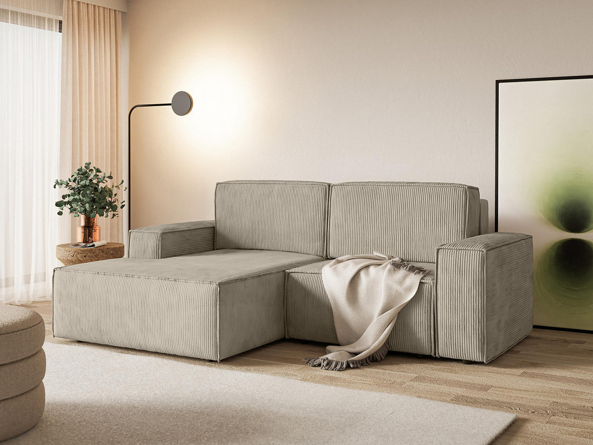 ECKSOFA KOKKO MINI mit Schlaffunktion, Beige - Beige, Textil (240/167cm) - Fedve