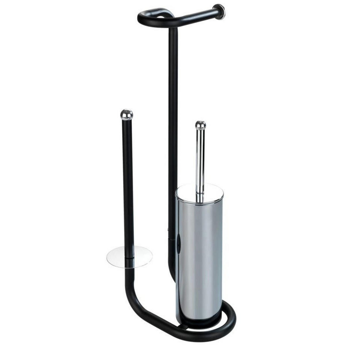 TOILETTENPAPIERSTÄNDER mit WC-Bürste Universalo 23/20/62 cm - Schwarz, Metall (20/62/23cm) - Wenko