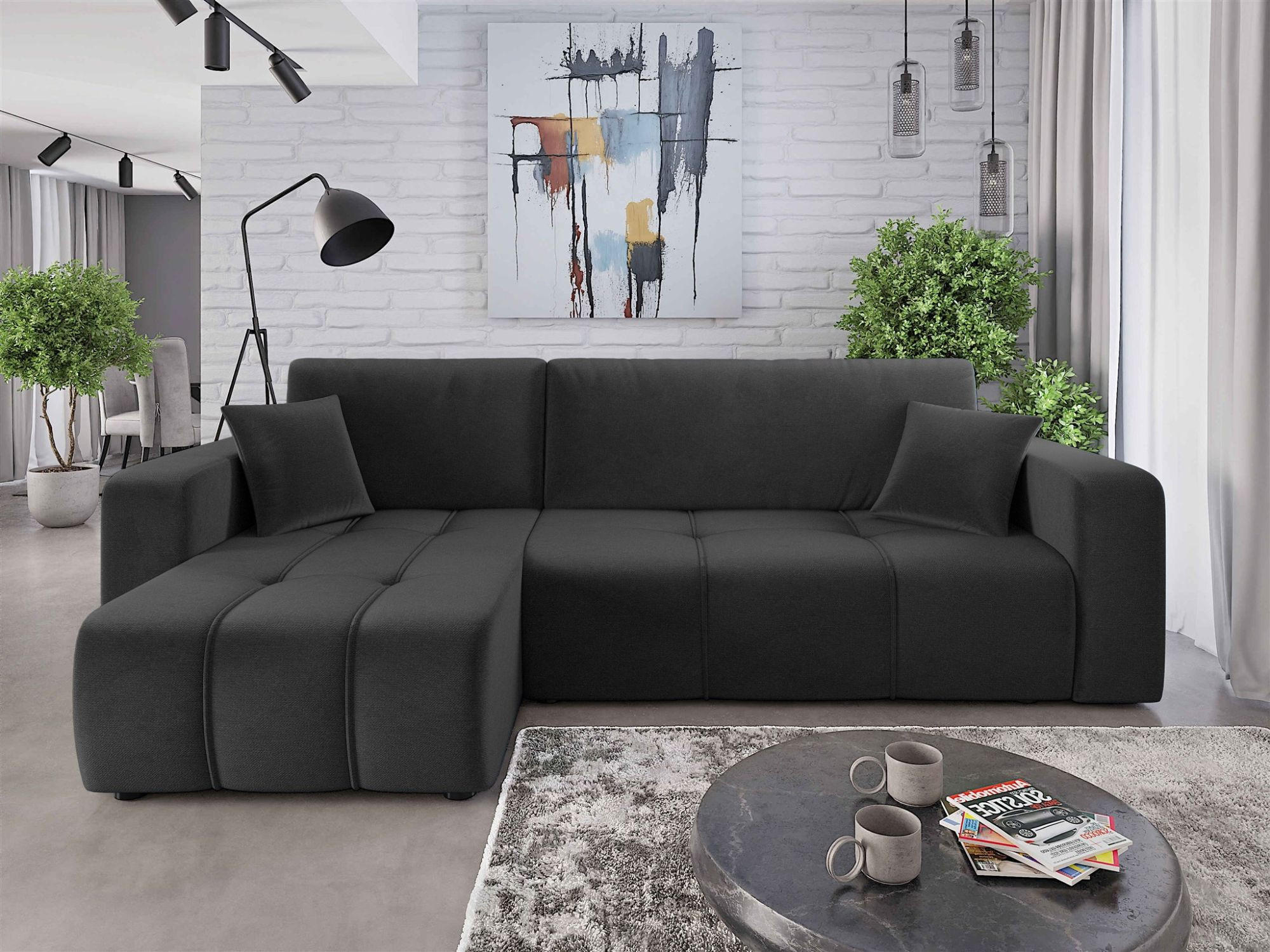ECKSOFA Dagny Mit Schlaffunktion - Dunkelgrau, Holzwerkstoff/Textil (248/146cm) - Fun Möbel