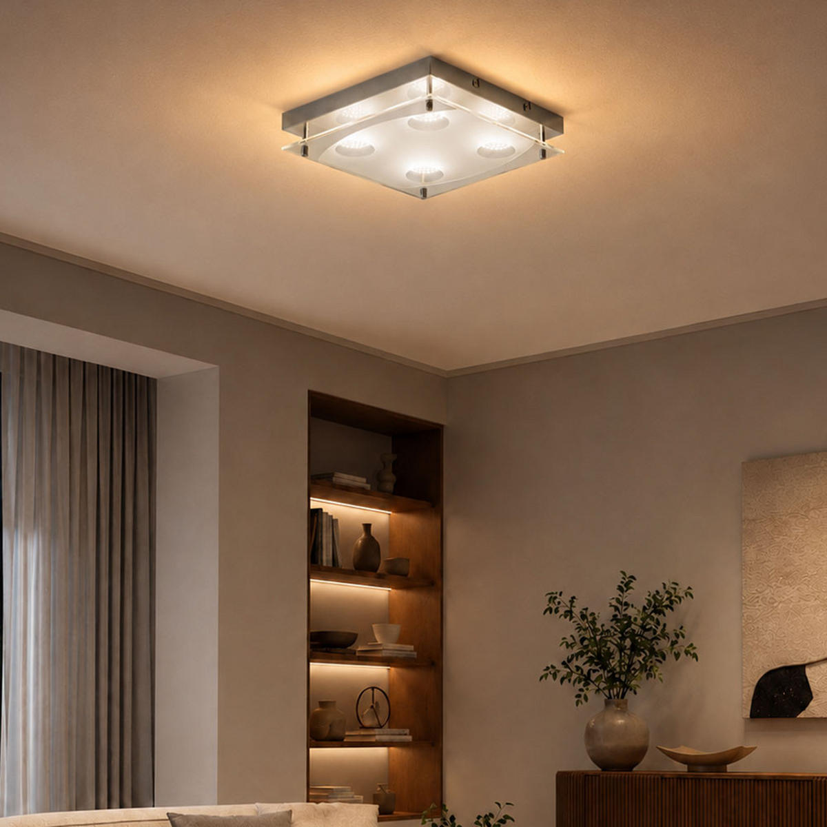 LED DECKENLEUCHTE Stahl Silber - Silberfarben, Glas (26/26/7.5cm) - Esto