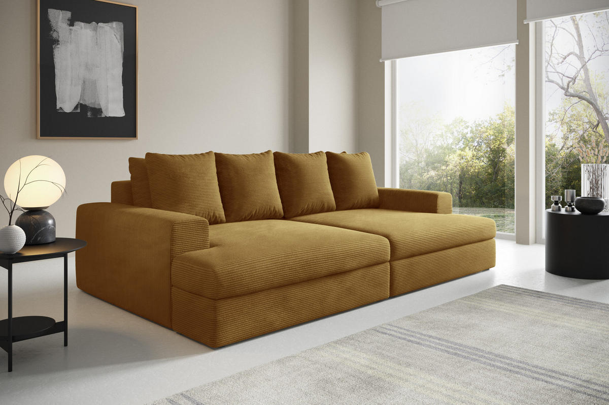 SOFA 4-Sitzer Cord Gelb senf - Currygelb, Textil (167/42/272cm) - Furnisell