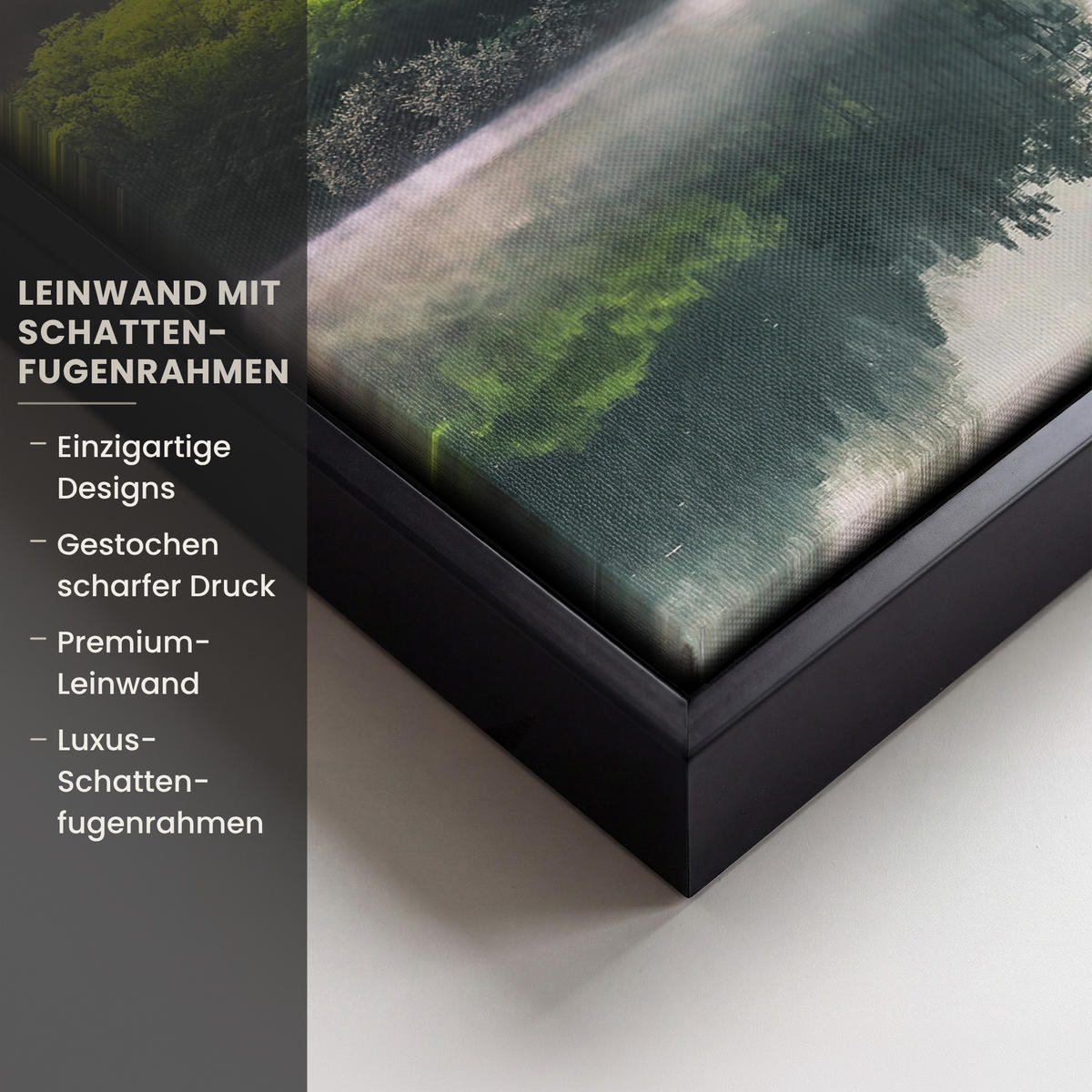 LEINWAND Bilder mit Rahmen - Natur - Bäume - Berge - See - Wasser - 40x30 - Hellgrün, Textil (40/30cm) - MuchoWow