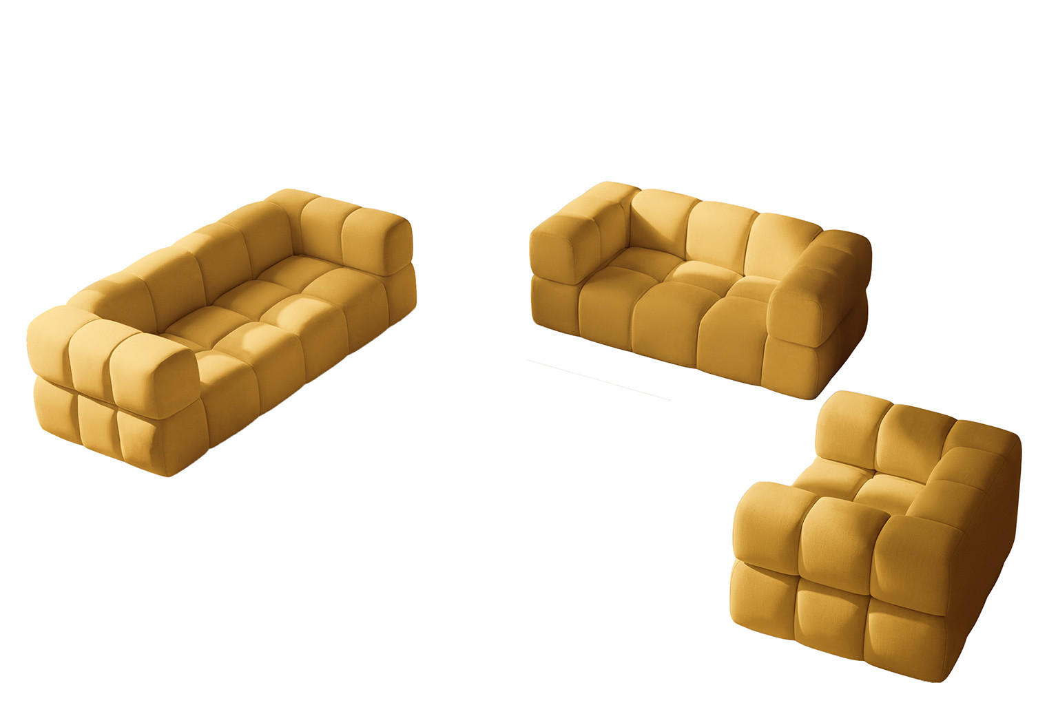 SOFAGARNITUR, Set 3+2+1, Veloursstoff Bluvel, Golden, AVERRO 3+2+1 - Goldfarben, Holz (240/70/96cm) - Kaiser Möbel