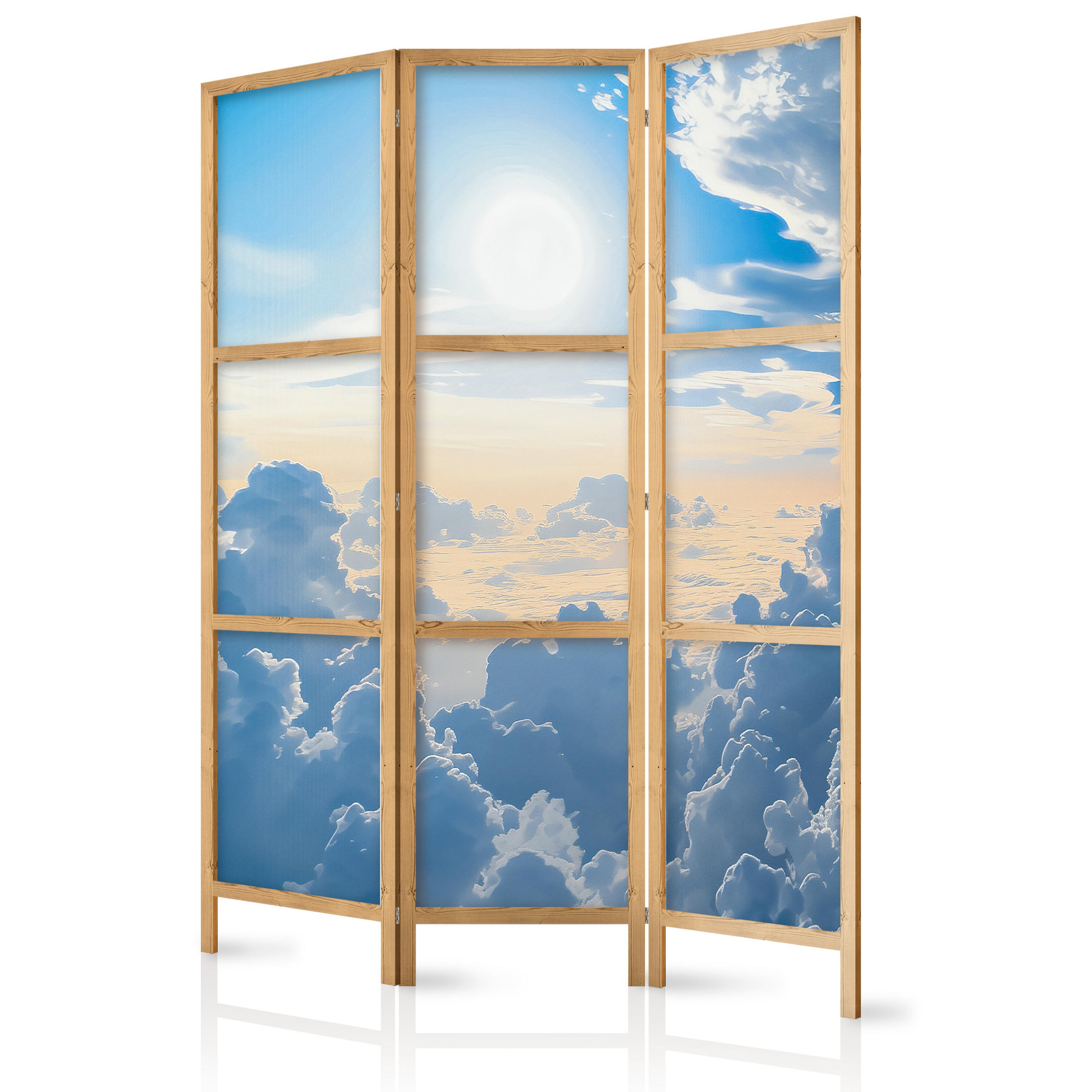 PARAVENT Japanischer 3-tlg 135x172 cm Wolken Und Sonne - Blau, Holz/Textil (135/172/3cm) - Muralo