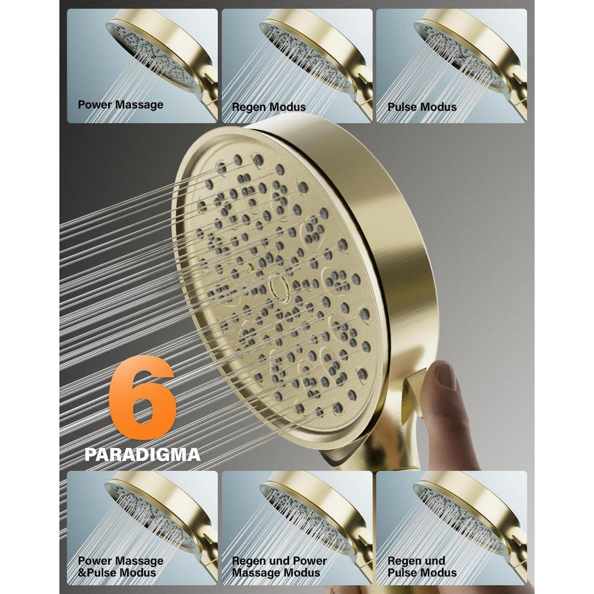 HANDBRAUSE mit Filter Gold 6 Strahlarten - Goldfarben, Kunststoff (16.5/12.7/28cm)