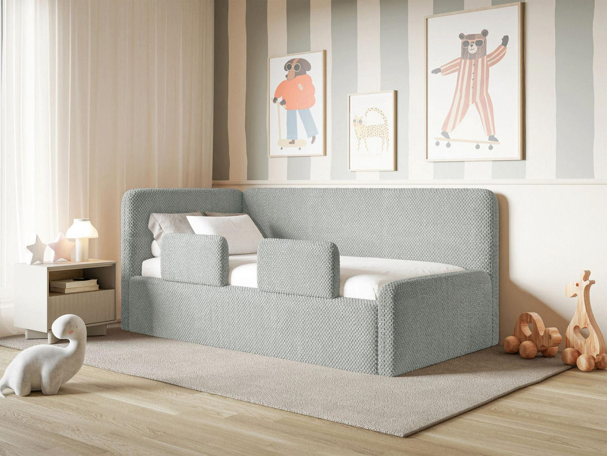 KINDERBETT Fanko Samt Grau 90x200 cm - Schwarz/Grau, Kunststoff/Textil (90/200cm) - Selsey
