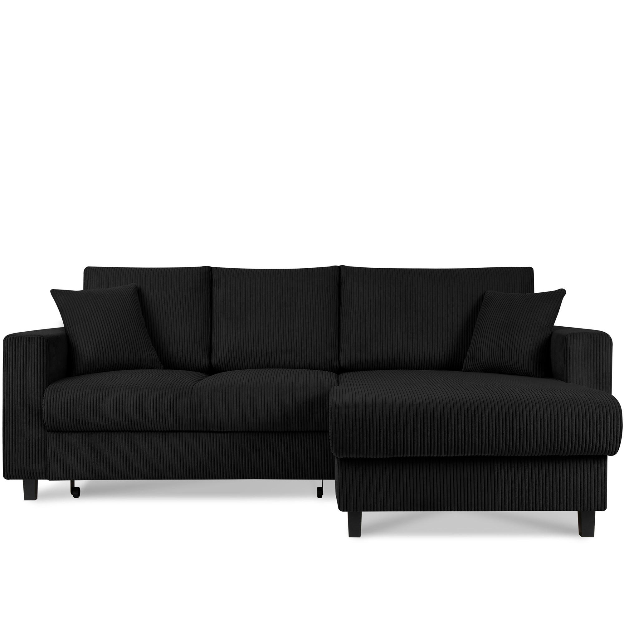 ECKSCHLAFSOFA EGRET Rechts mit Bettkasten, Cord-Stoff, schwarz - Schwarz, Textil (234/90cm) - KONSIMO®