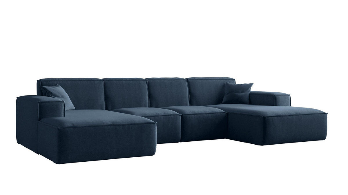 ECKSOFA U-Form Siena mit Stoff Maloy Marineblau - Dunkelblau, Holz (344/165cm) - Kaiser Möbel