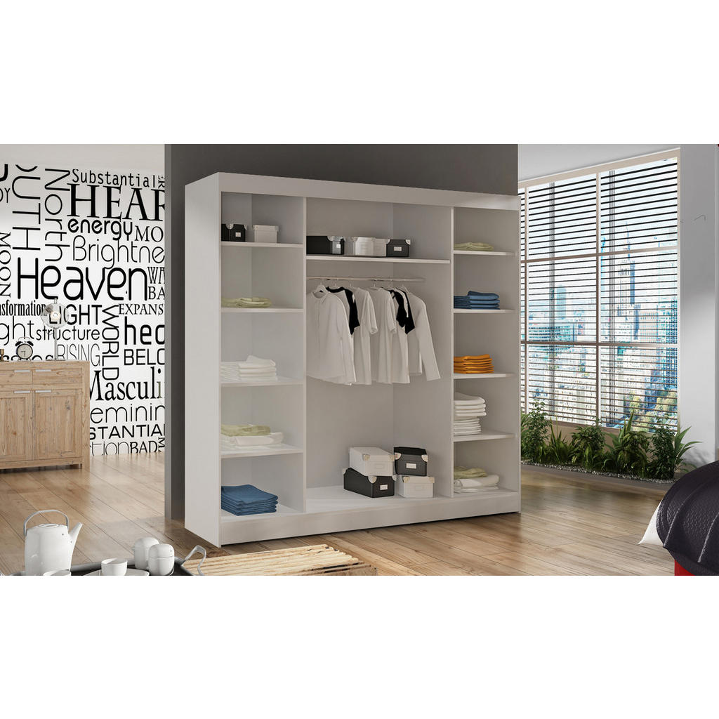 Thumbnail - Sofnet Schwebetürenschrank, Beige, Weiß, Holzwerkstoff, Rechteckig, 200x215x58 cm, Schlafzimmer, Kleiderschränke, Schweb...