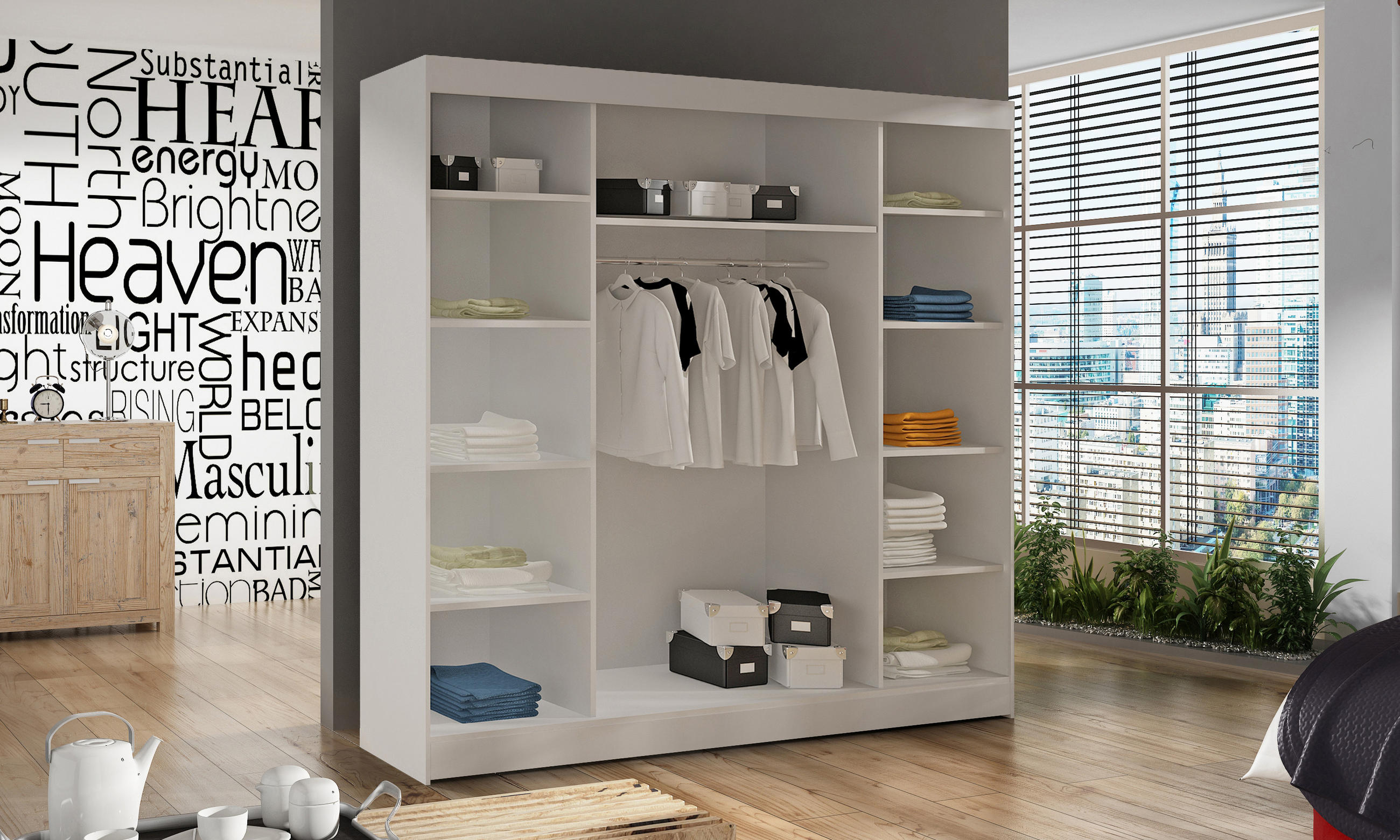 Thumbnail - Sofnet Schwebetürenschrank, Schwarz, Holzwerkstoff, Rechteckig, 200x215x58 cm, Schlafzimmer, Kleiderschränke, Schwebetür...