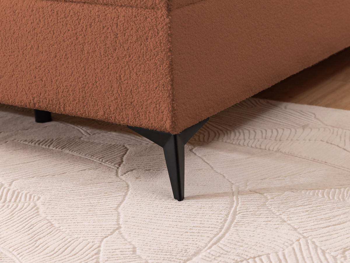 BOXBETT Sonna 160/200 cm Terrakotta Bouclé-Stoff mit abgerundetem Kopfteil und mit schwarzen Metallfüße - Terra cotta/Schwarz, Holz/Textil (160/200cm) - S-Style Möbel