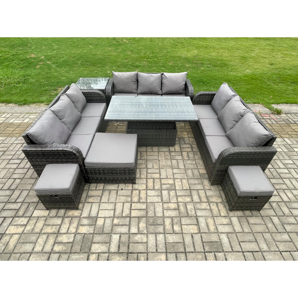 Thumbnail - Fimous Loungesofa, Dunkelgrau, Metall, Kunststoff, Glas, 12-Sitzer, Füllung: Schaumstoff, rechteckig, Loungemöbel, Loung...