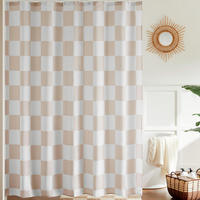 DUSCHVORHANG Khaki kariert Retro Schachbrettmuster maschinenwaschbar - Beige, Textil (180/180cm) - MCBOSON