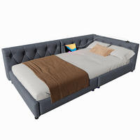 TAGESBETT 90/200 cm mit Lattenrost und USB-Anschlüssen Grau Leinen - Grau, Textil (90/200cm) - OKWISH