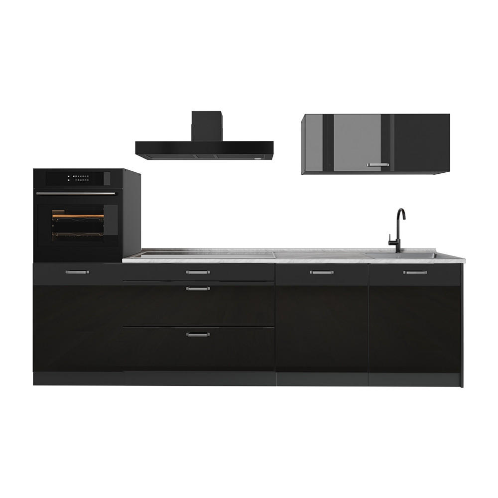 Vicco Küchenzeile Schwarz Hochglanz, Anthrazit 280x143x60 cm