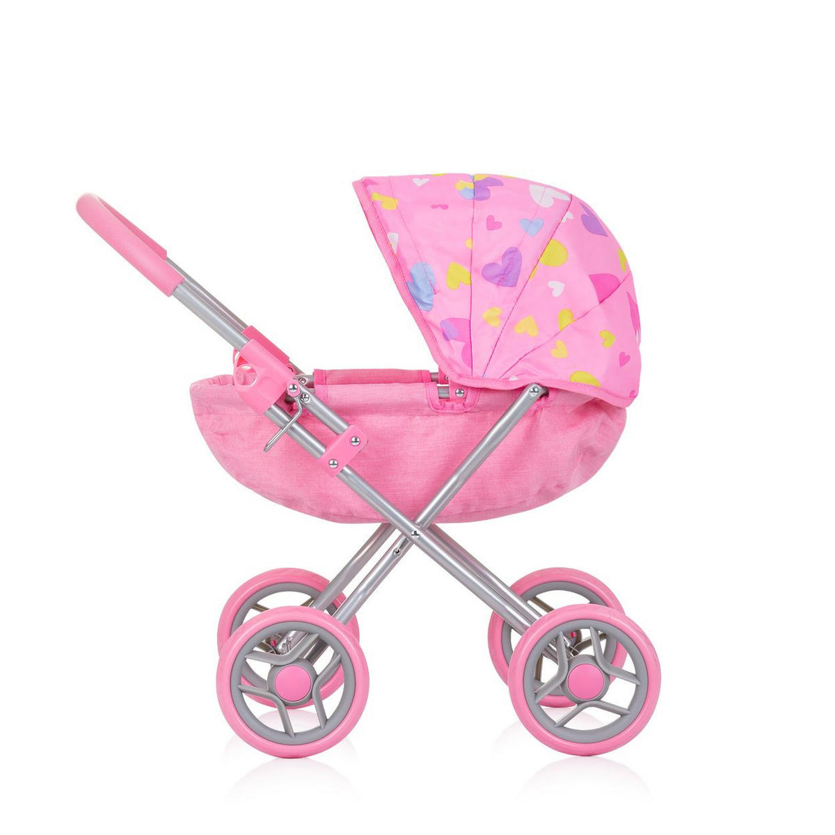 PUPPENWAGEN Daisy rosa Sonnendach, vier große Räder, klappbar, 100% Polyester, ab 3 Jahren - Rosa, Metall (35/56/56cm) - Chipolino