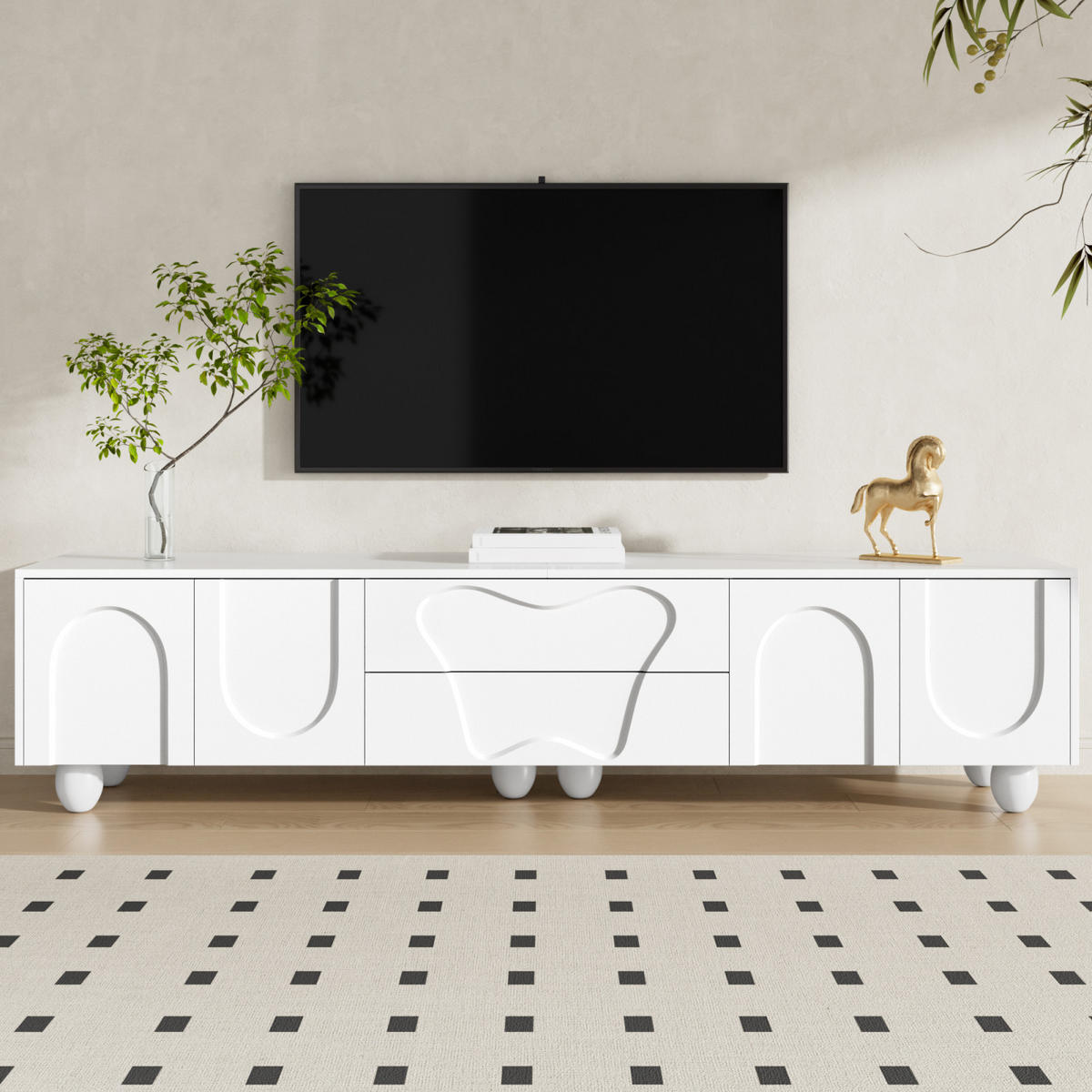 TV Lowboard 180 cm, Holzfüße, Stauraum, Weiß - Weiß, Holz (180/42/40cm)