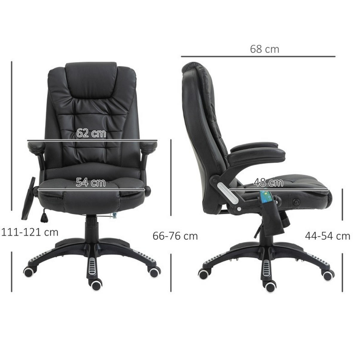 DREHSTUHL Schwarz aus Bonded Leather mit Massagefunktion - Schwarz, Kunststoff (70/121/70cm) - OKMYHOME