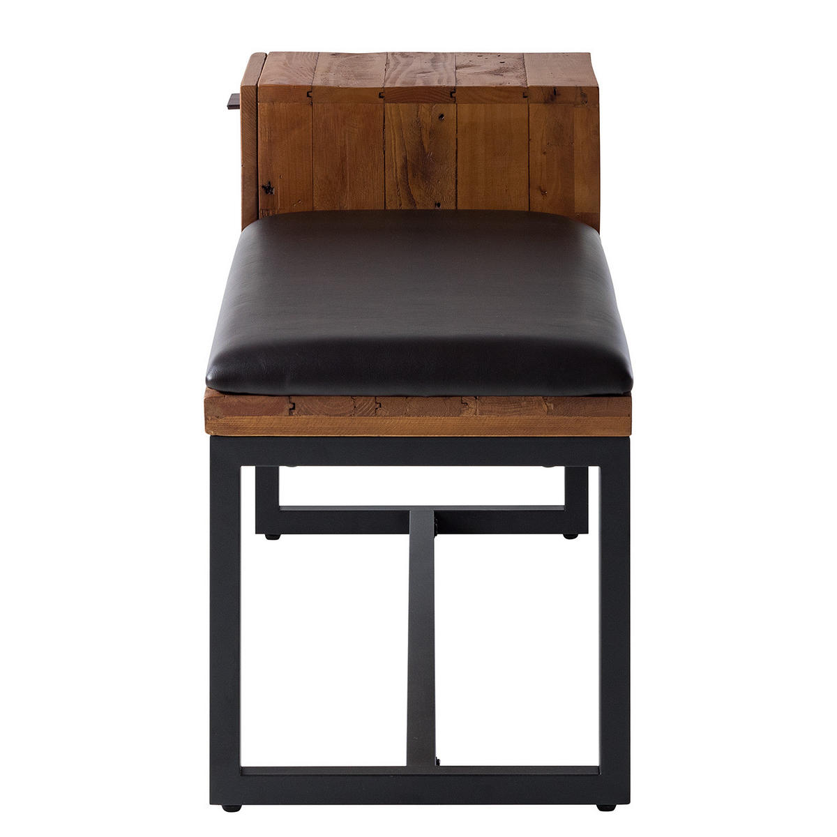 GARDEROBENBANK - Kunstleder / Pinie massiv - Schwarz/Pinienfarben, Holz (110/59/41cm) - home24