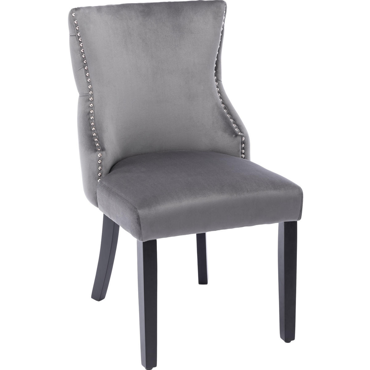 STUHL 6er-Set Samt Grau mit Knopfsteppung und Massivholzbeinen - Grau, Metall (50/91/52.2cm) - Meubliv