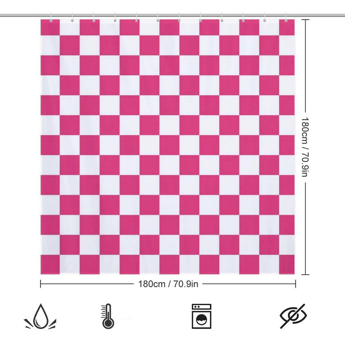 DUSCHVORHANG Rosa kariert Retro Schachbrettmuster waschbar fürs Badezimmer - Rot, Textil (180/180cm) - MCBOSON