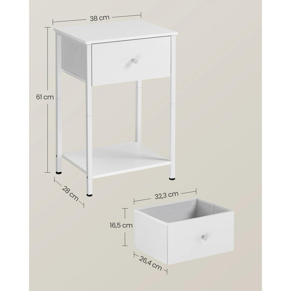 BEISTELLTISCH BUJUMBURA - Weiß, Holzwerkstoff (28/38/61cm) - Hansiro