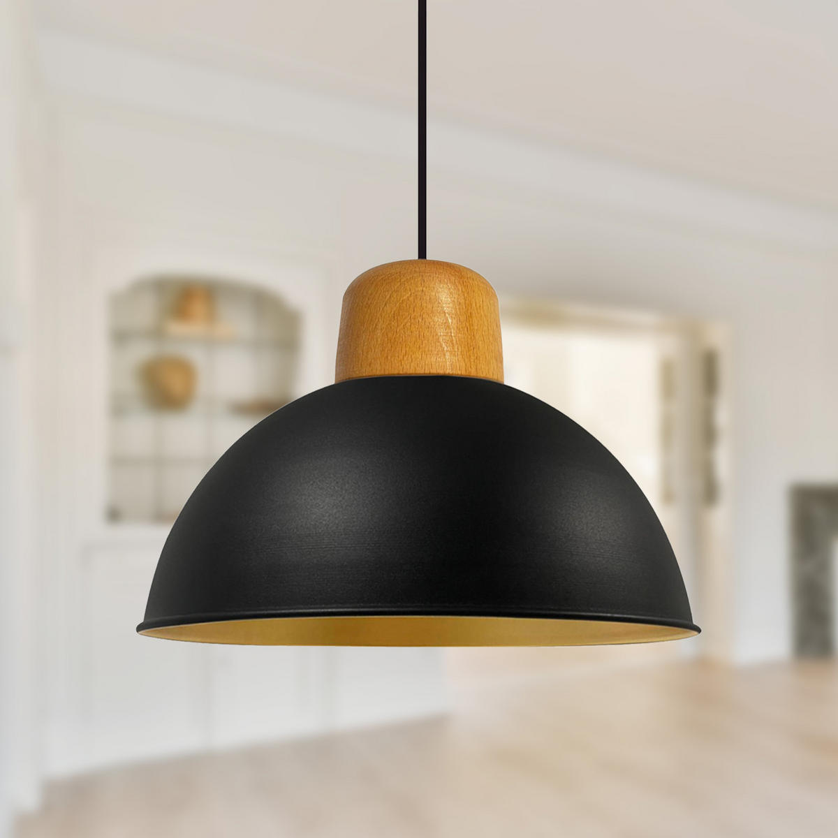 PENDELLEUCHTE Lipeo Vintage 40/23 - Goldfarben/Schwarz, Holz/Metall (40/23cm) - Bamyum