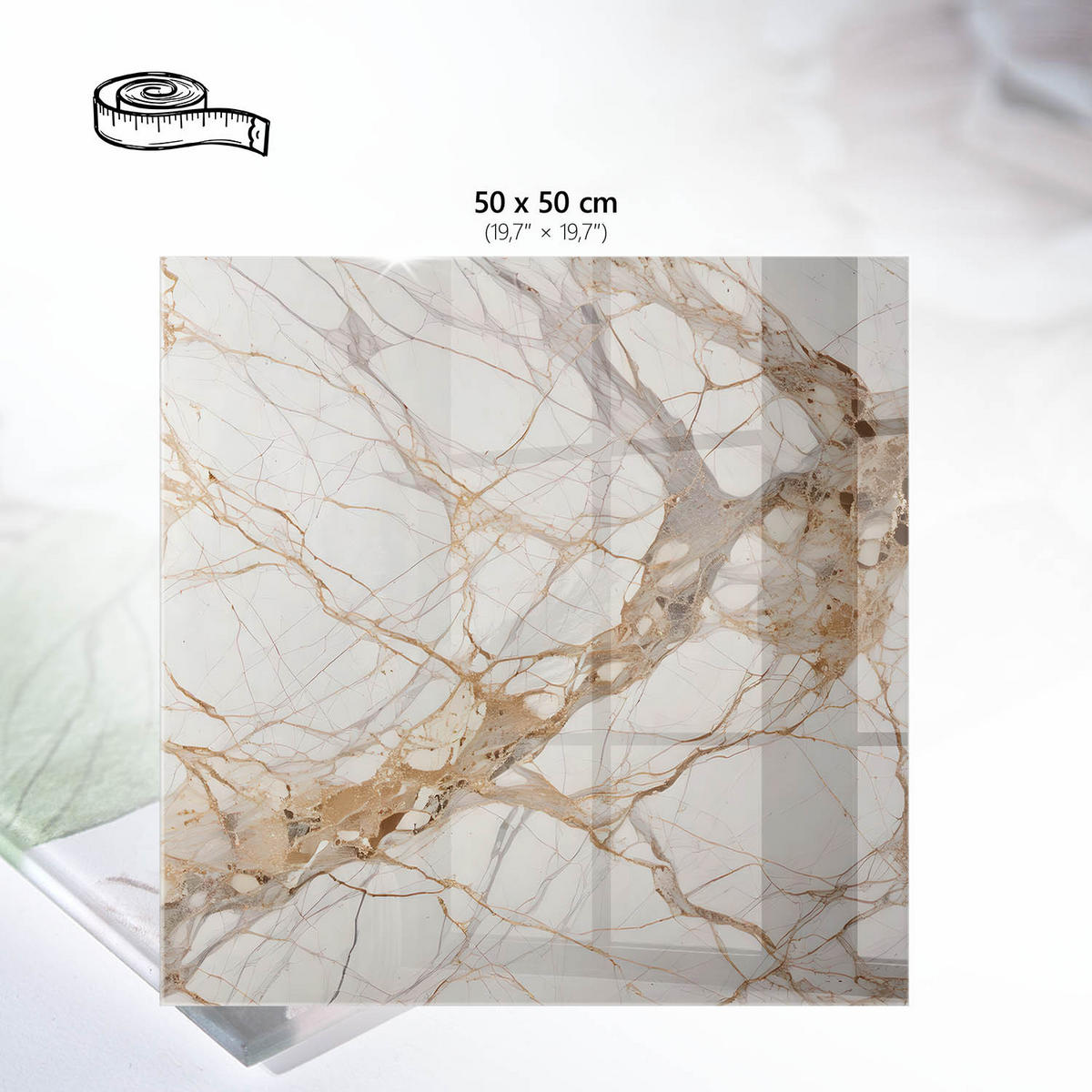 TISCHPLATTE 50x50 cm – Marmoradern - Beige, Glas (50/50/0.4cm) - Wallfluent