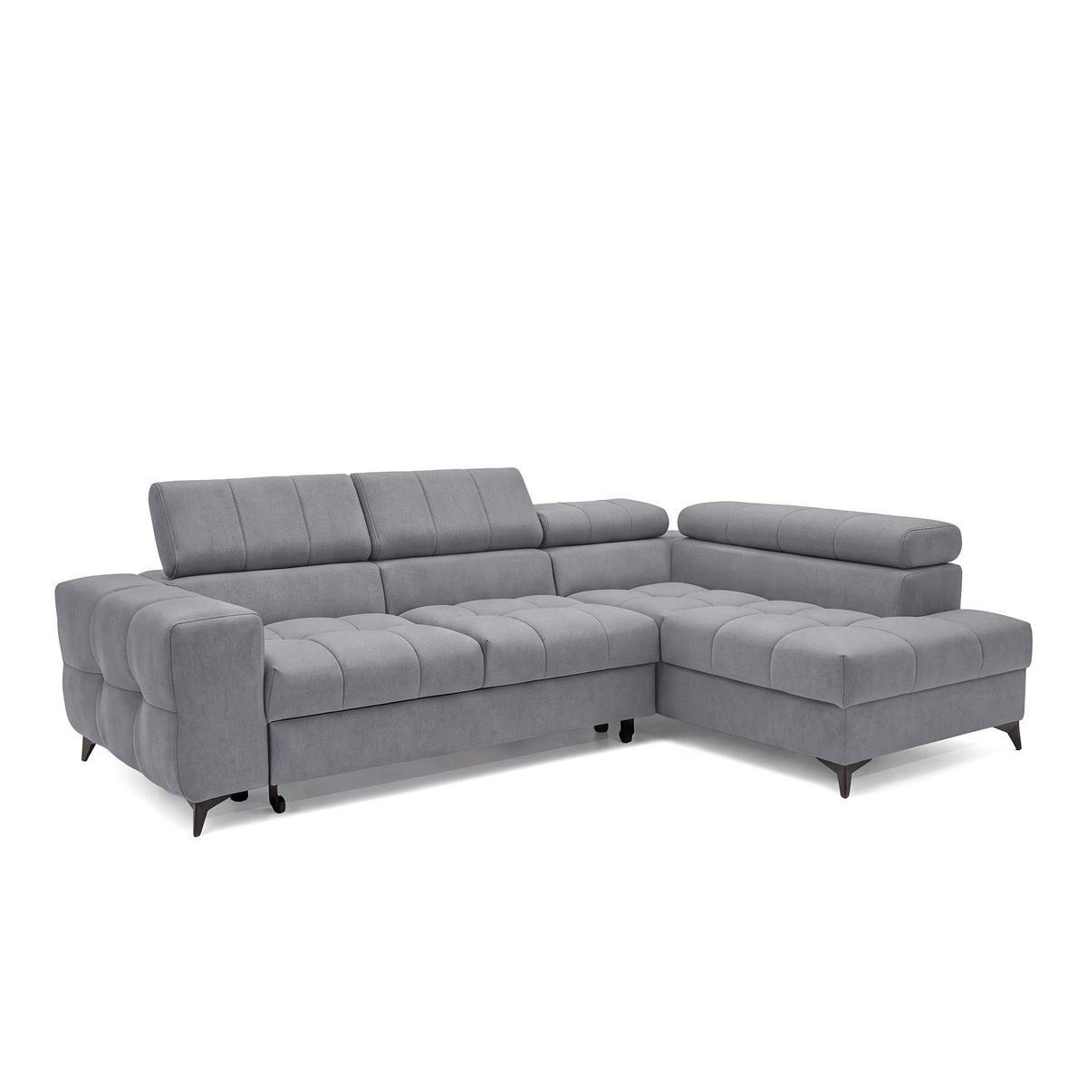 ECKSOFA PUDDING S Rechts mit Schlaffunktion 125x195 Velours Dunkelgrau - Dunkelgrau/Schwarz, Holz/Textil (275/177cm) - Muffo