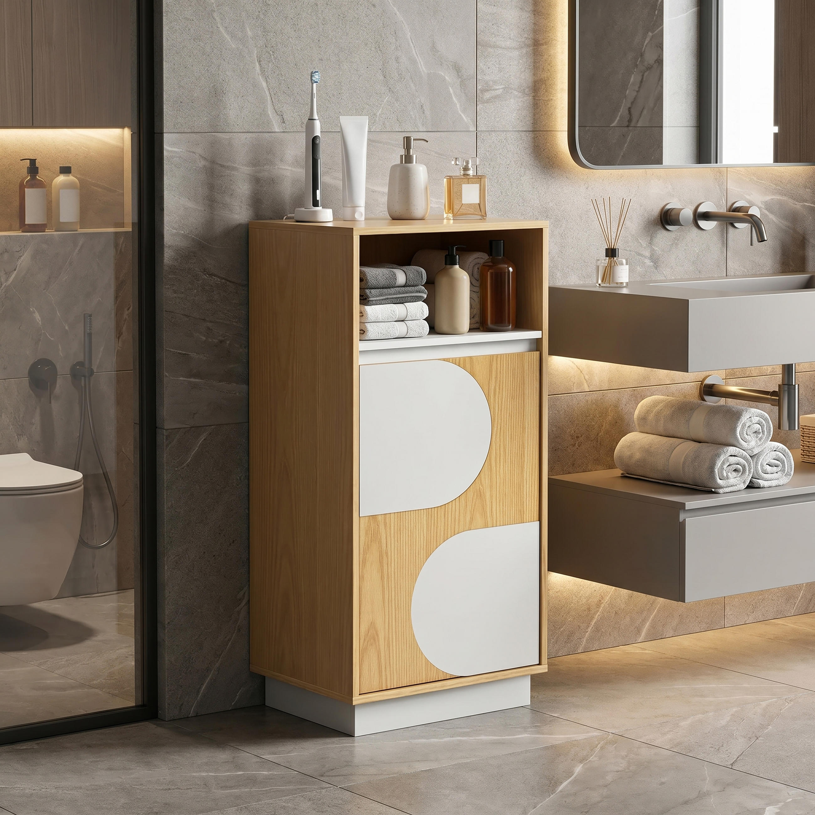 BADEZIMMERSCHRANK 85cm - Akaziefarben, Holzwerkstoff (30/85/40cm)