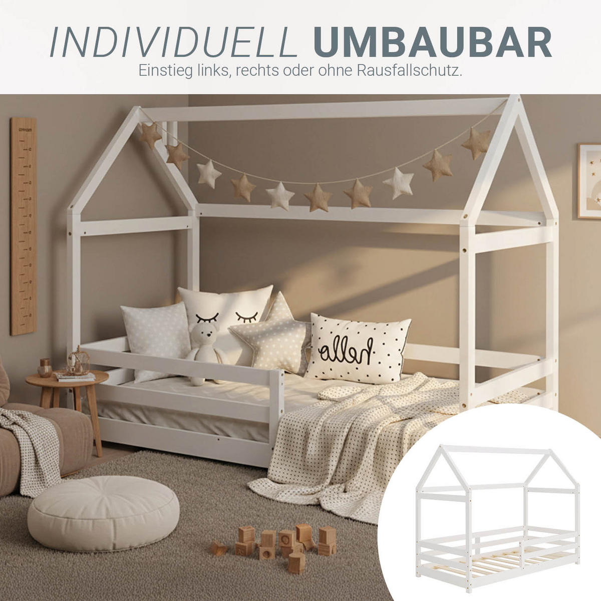 KINDERBETT 80/200 cm Bodenbett Weiß - Weiß, Holz (80/160cm) - Homestyle4u