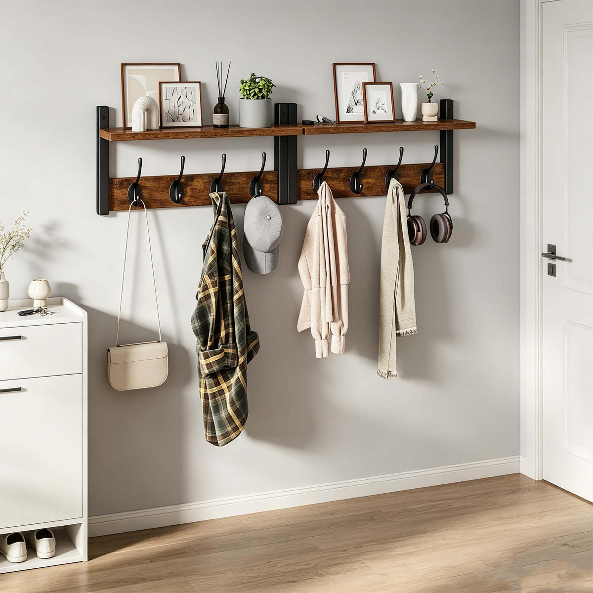 WANDGARDEROBE Weiß 2er-Set - Weiß, Holzwerkstoff/Metall (40/19.5/11cm) - Relaxdays