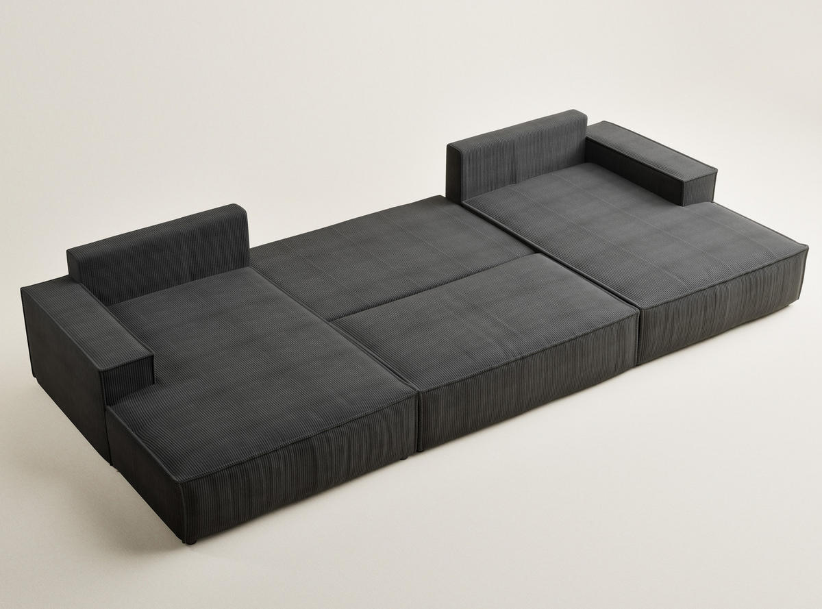 WOHNLANDSCHAFT Kyoto Anthrazit Samtstoff - Anthrazit/Schwarz, Holz/Holzwerkstoff (398/70/148cm) - Maison de Reve