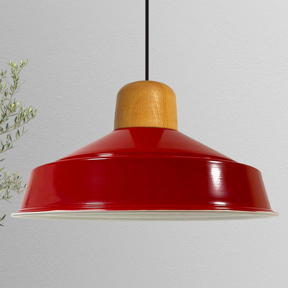PENDELLEUCHTE Asletl 40/20 cm - Rot, Holz/Metall (40/20cm) - Bamyum