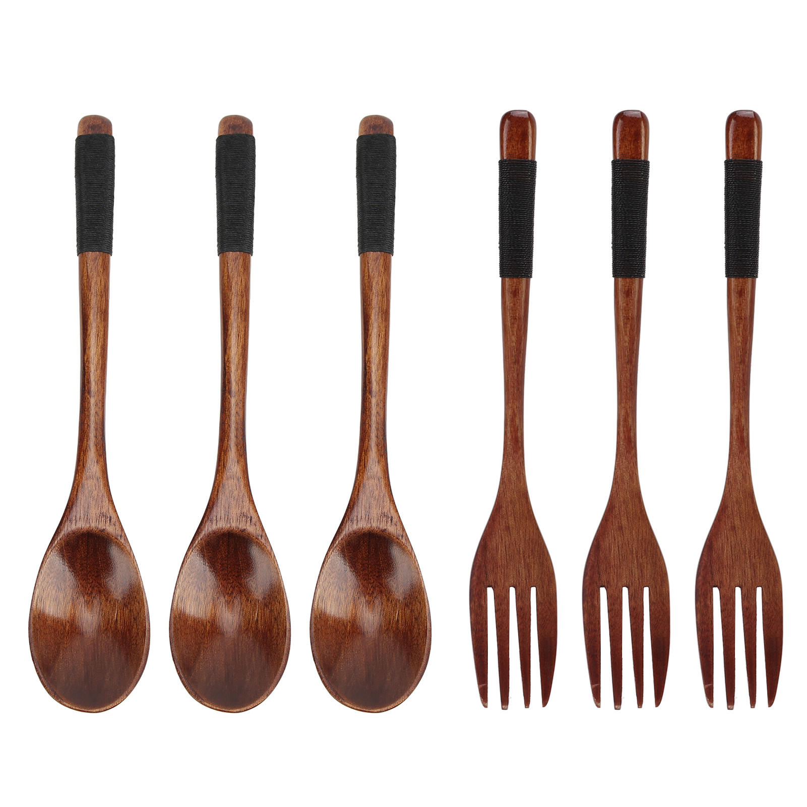 BESTECK-SET 6-teiliges Holz-Besteck-Set - Braun, Metall