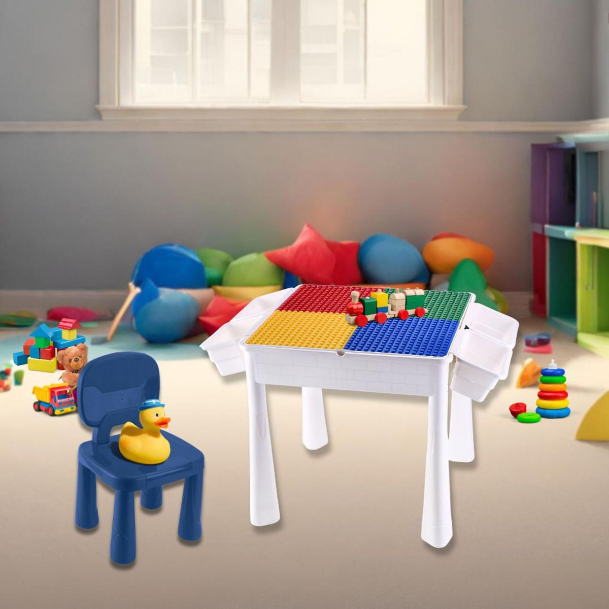 KINDERTISCH SASCHA Bautisch mit Stuhl - Weiß, Kunststoff (50/50/50cm) - Coemo