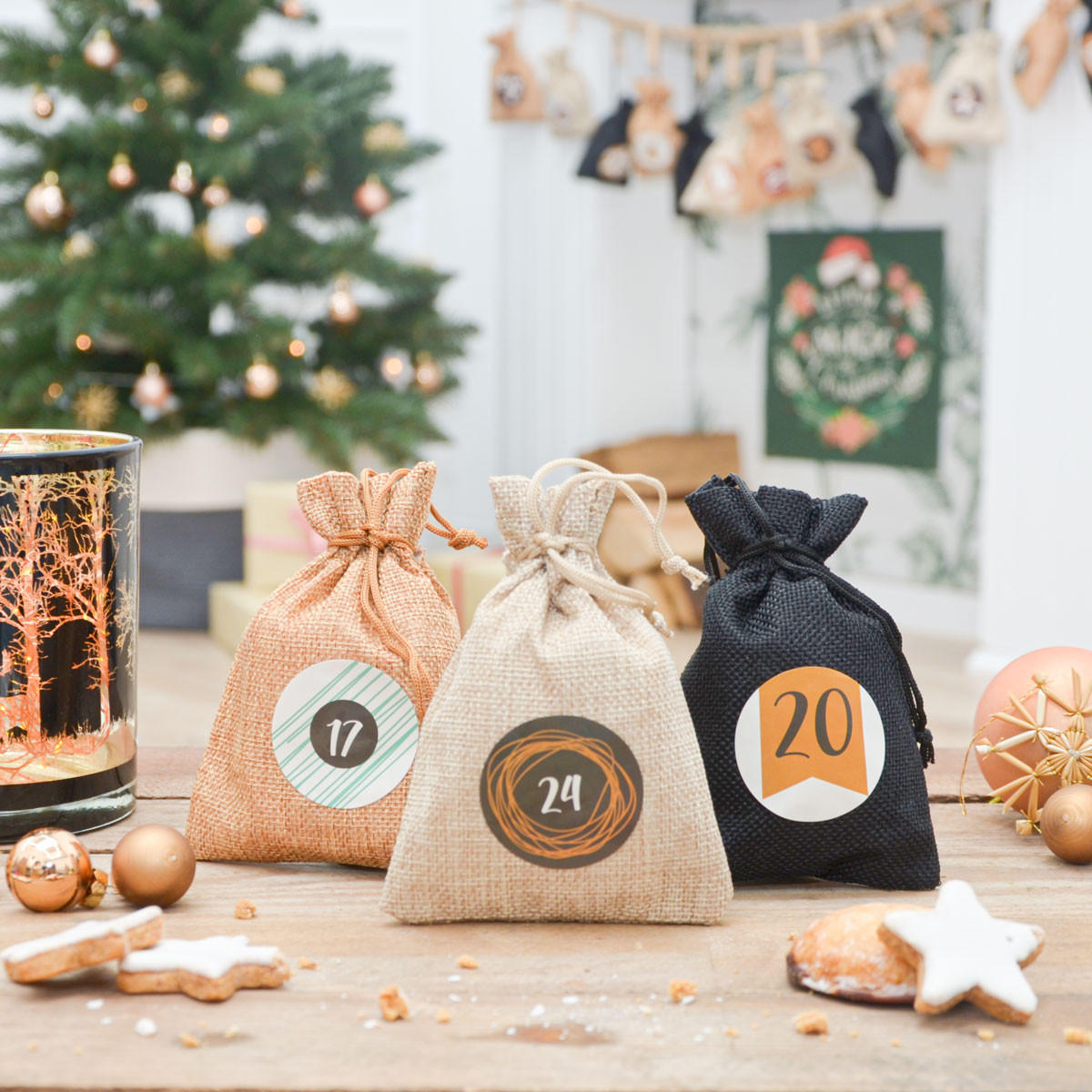 ADVENTSKALENDER zum Selbstbefüllen, 24 Geschenk-Säckchen Braun - Braun, Kunststoff (9.5/3/13cm) - Dunedesign