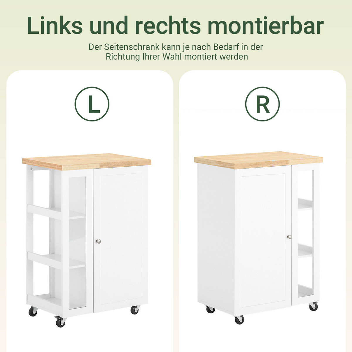 KÜCHENWAGEN zum Rollen, Servierwagen Weiß, 60x90x40cm - Weiß, Glas/Holzwerkstoff (60/90/40cm) - SoBuy