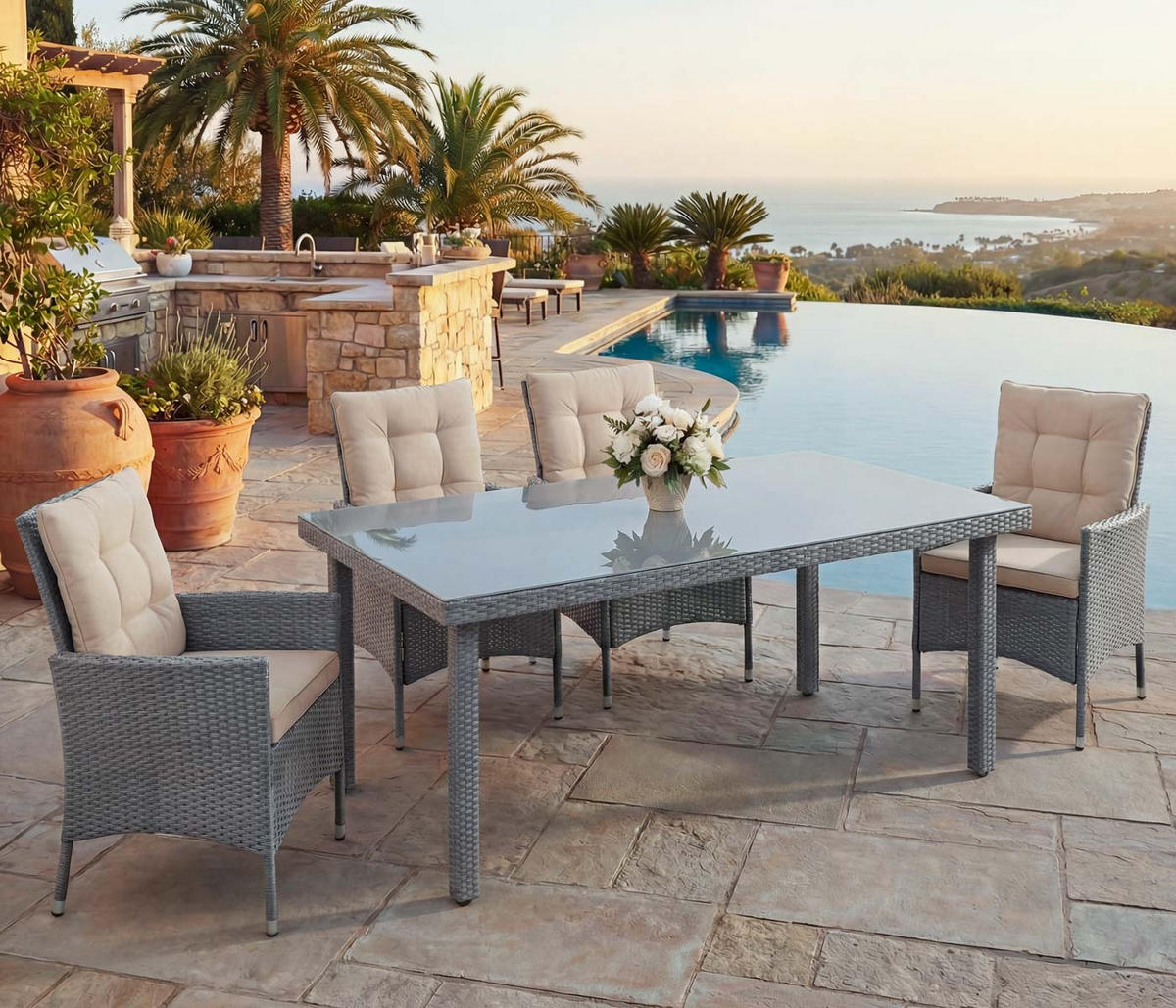 POLY-RATTAN-GARTENTISCH rechteck Grau - Grau, Kunststoff (90/160/74cm) - MCW