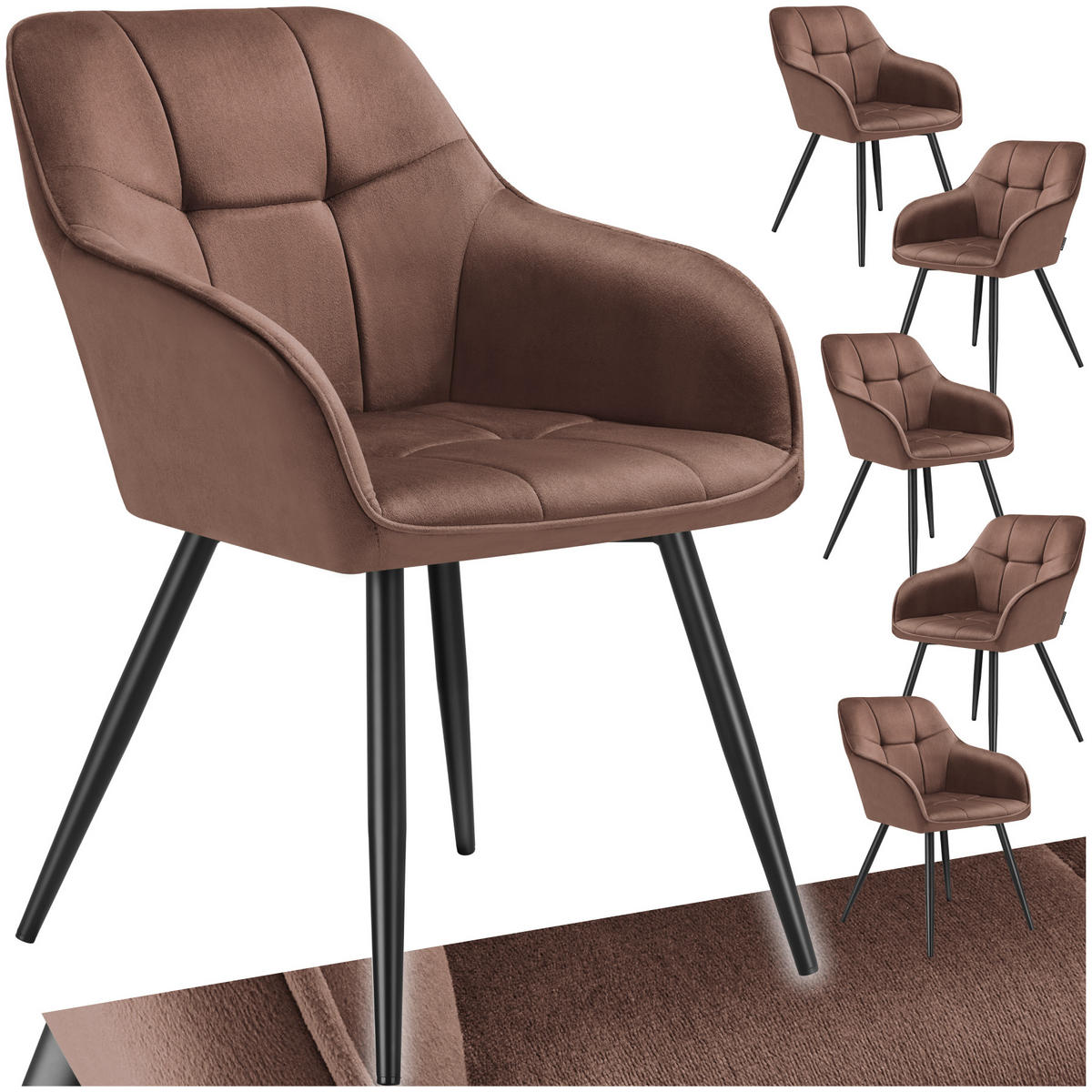 ESSZIMMERSTUHL 6er Set Marilyn 58 x 62 x 82 cm braun/schwarz - Schwarz/Braun, Kunststoff (58/82/62cm) - tectake