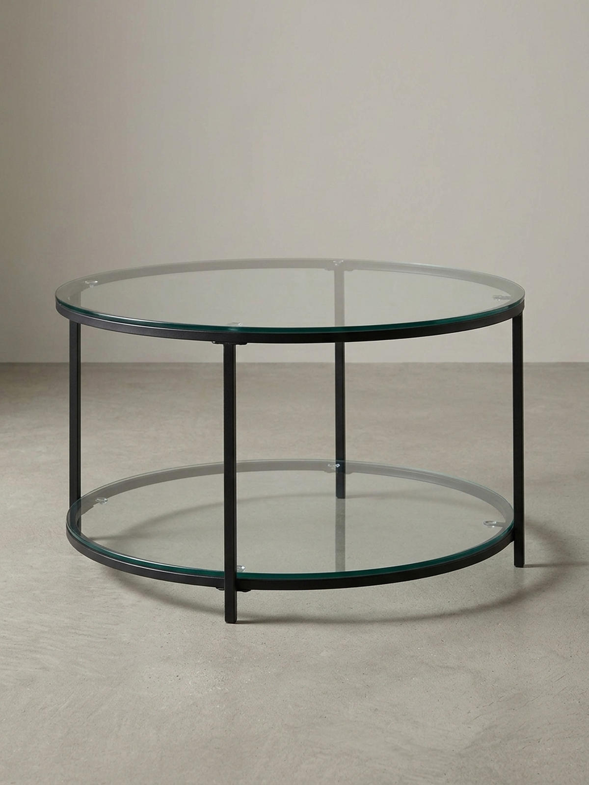 COUCHTISCH Glas-Metall Mix mit zwei Ablagen in Marmoroptik, Transparent 80x80x45 cm - Transparent/Schwarz, Metall (80/80/45cm) - KADIMA DESIGN