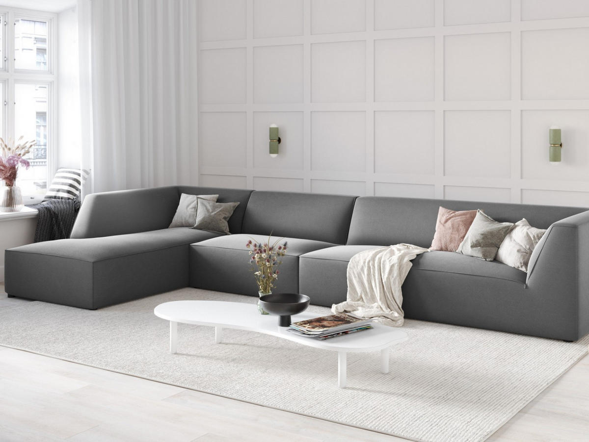 ECKSOFA links Ruby aus Samt grau 5 Sitzplätze - Grau, Textil (180/366cm) - Micadoni