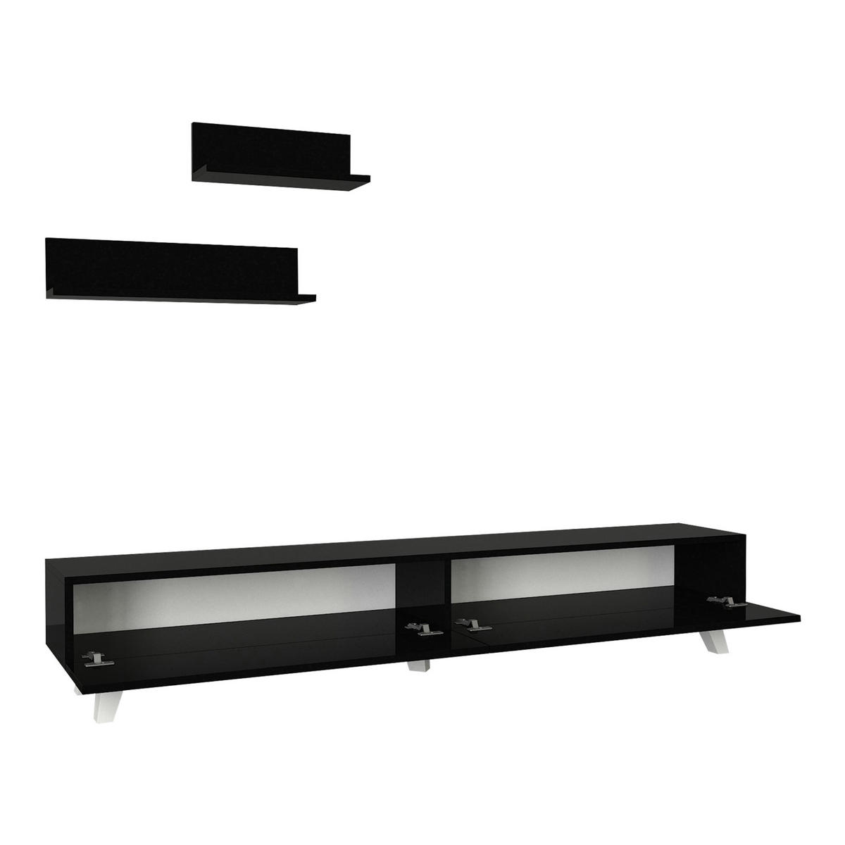 LOWBOARD Saarijärvi mit 2 Wandregalen - Schwarz, Holzwerkstoff (180/33/31cm) - [en.casa]