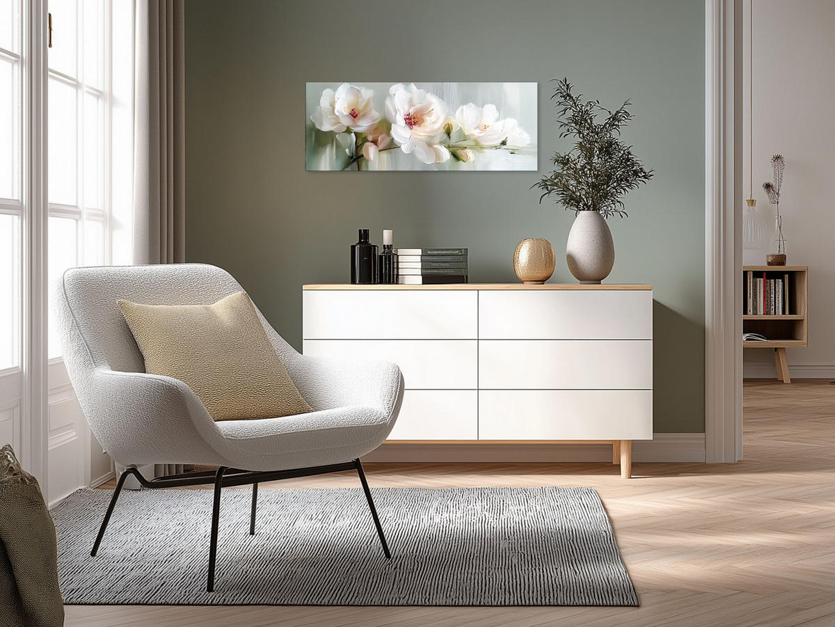 GLASBILD 80x30 cm weiße Blüten - Weiß, Glas (80/30cm) - artissimo