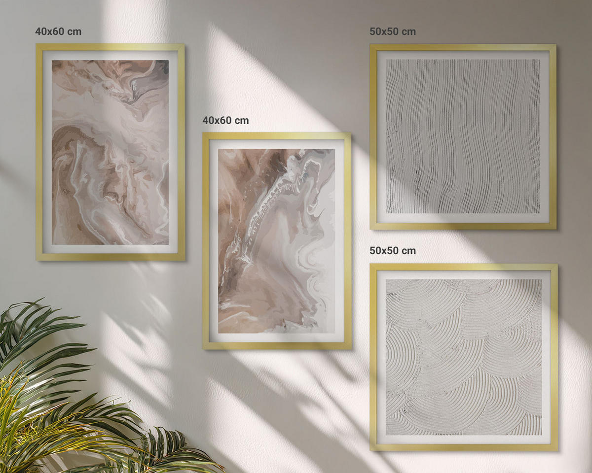 BILDER SET 4er Set - 50x50 cm & 40x60 cm Goldrahmen - Abstrakte Marmormuster aus Stein - Goldfarben, Kunststoff (50/50cm) - TULUP
