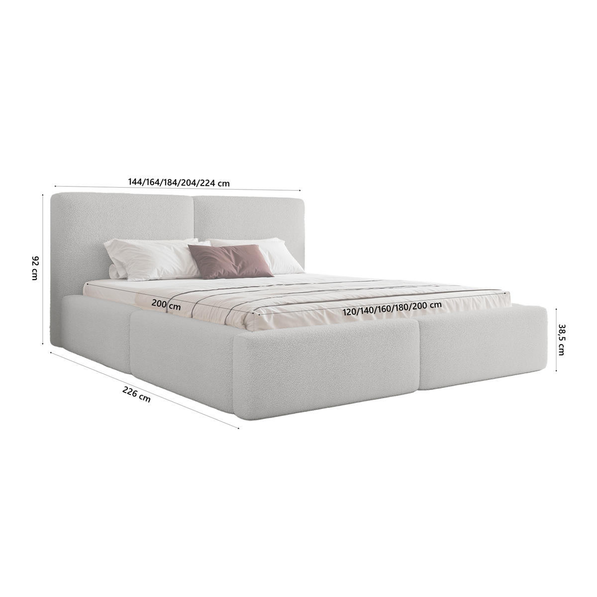 POLSTERBETT NUVARI 120x200 cm, Grau - Grau, Textil (200/120cm) - Fedve