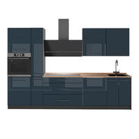 KÜCHENZEILE Fame-Line, Dunkelblau Hochglanz/Anthrazit, 310 cm, AP Eiche - Anthrazit/Dunkelblau, Holzwerkstoff (310/206.8/60cm) - Vicco