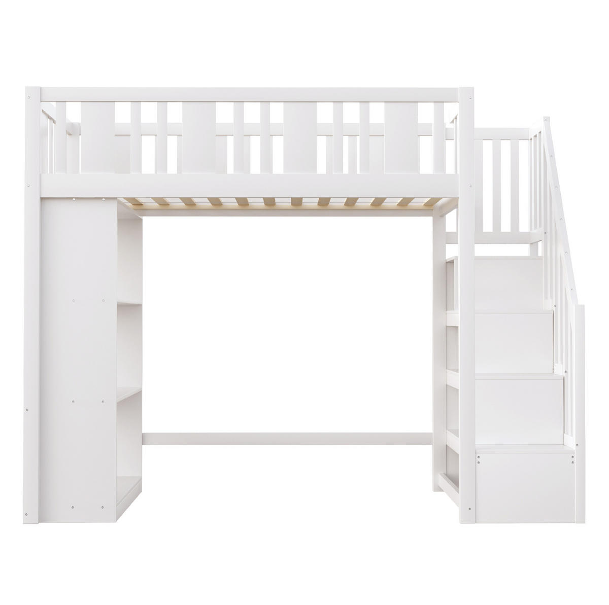 HOCHBETT 90/200 cm aus Kiefernholz mit 3 Staufächern und Sicherheitsleiter Weiß - Weiß, Holz (90/200cm) - Modenvie